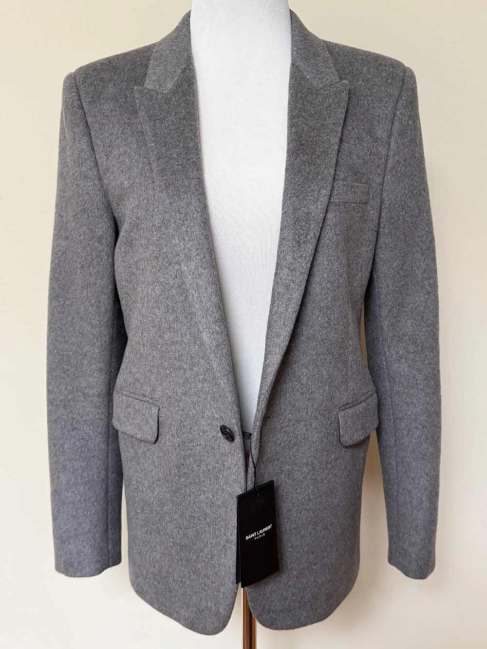 Saint Laurent YSL Gray Cashmere Wool Flannel Silk Lined Blazer Jacket